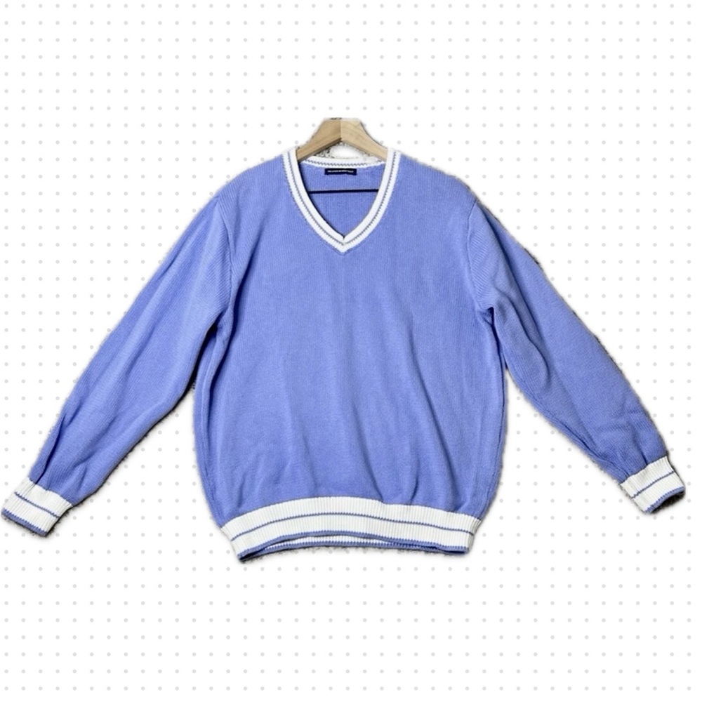 Brandy Melville 100% Cotton Cornflower Blue V-Neck Knit Varsity Sweater